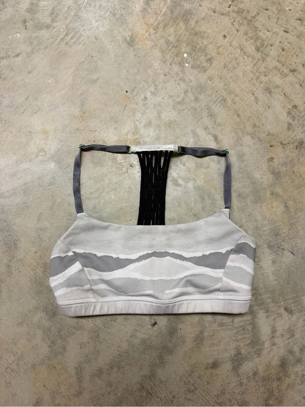 lululemon athletica Gray & White Patterned Sports Bra with Black Strappy Back